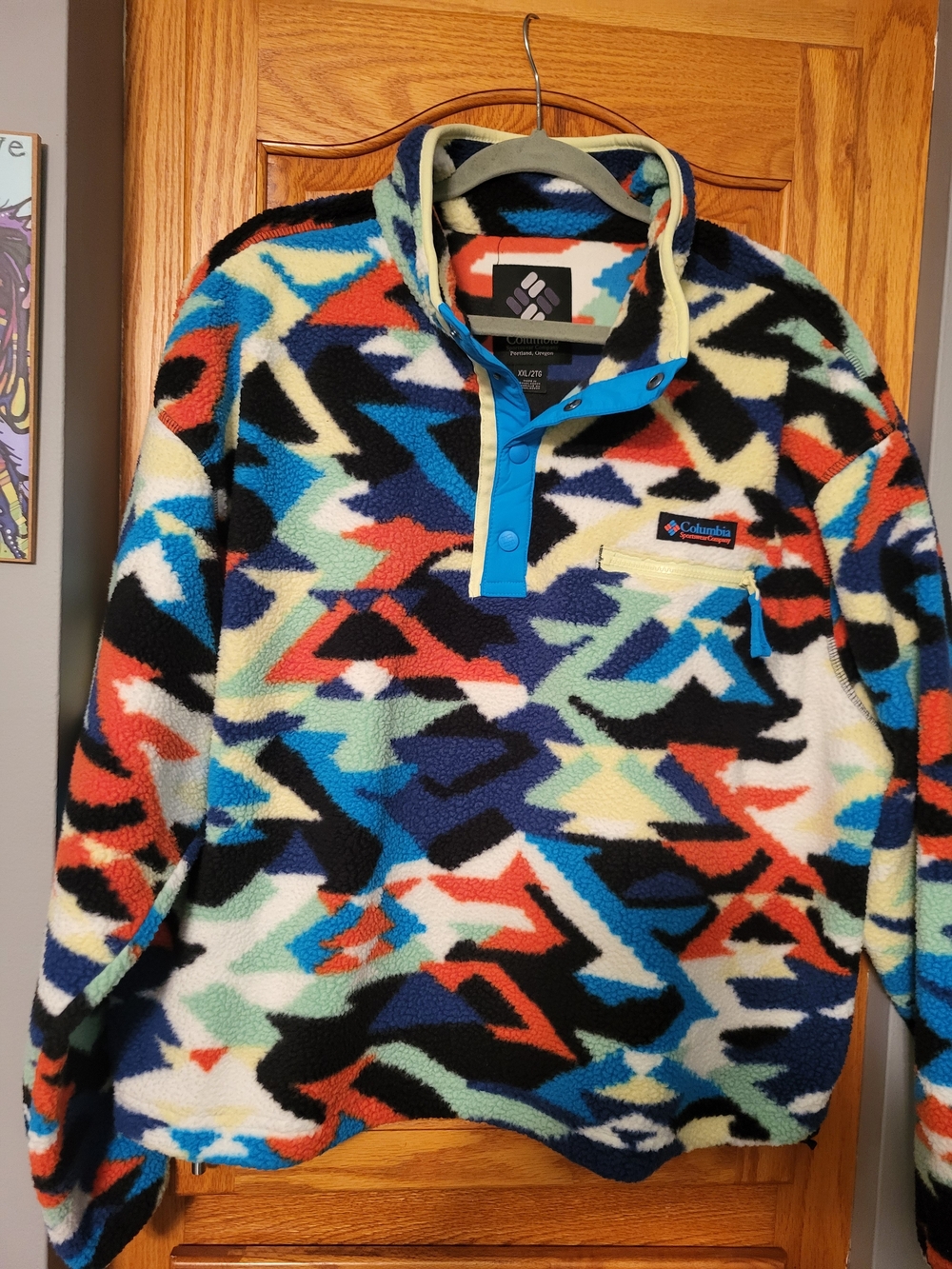 New VTG Columbia Women's Pullover Southwestern Aztec Fleece 1/2 Snap Jacket 2XL